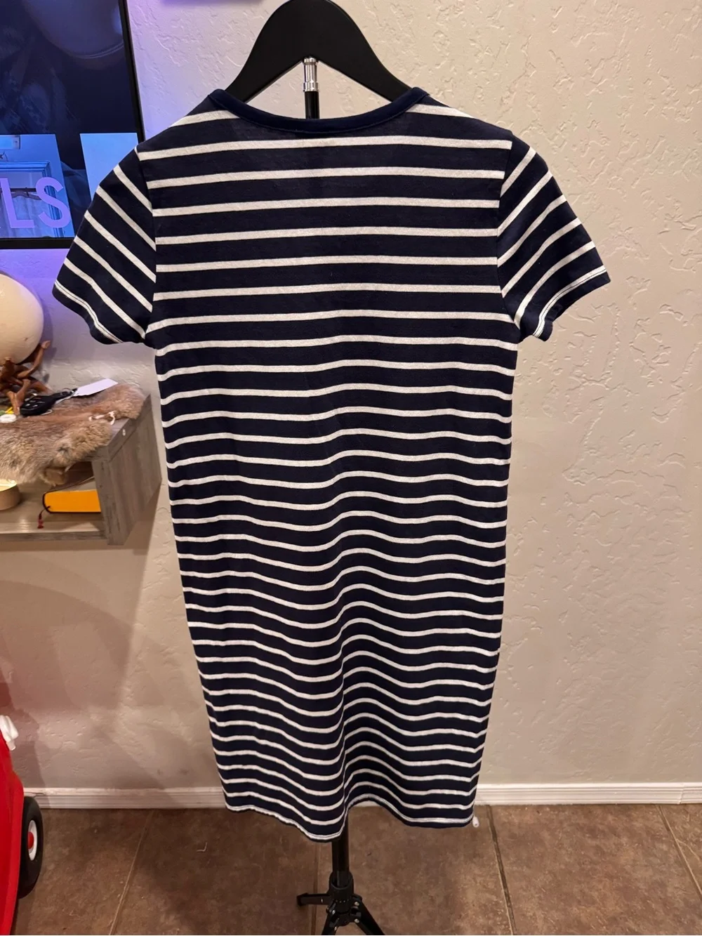 J. Crew Navy and White Striped shirt dress very stretchy